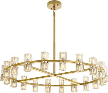 Gold Chandelier,Large Wagon Wheel Chandelier,48-Lights Large Round Pendant Lighting Fixture for Dining Room,Living Room,Kitchen Island,Foyer Dia 48inch