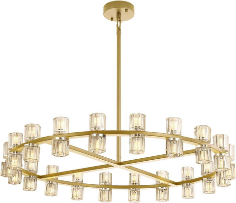 Gold Chandelier,Large Wagon Wheel Chandelier,48-Lights Large Round Pendant Lighting Fixture for Dining Room,Living Room,Kitchen Island,Foyer Dia 48inch A117-B0DRW1RLVQ