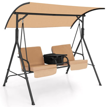 2 Person Porch Swing with Storage Table, 6 Gal Cooler Bag