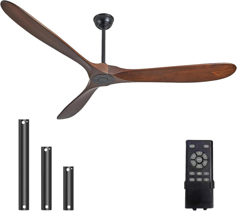Inspired Maverick Style 60" Ceiling Fans Without Lights, 60 Inch Outdoor Ceiling Fans no Lights, 3 Blade Solid Wood Damp Rated Ceiling Fan with Remote Control for Living Room Gazebo Farmhouse/Patios Porch - Dark Walnut - G7-B0CMTL95Z4