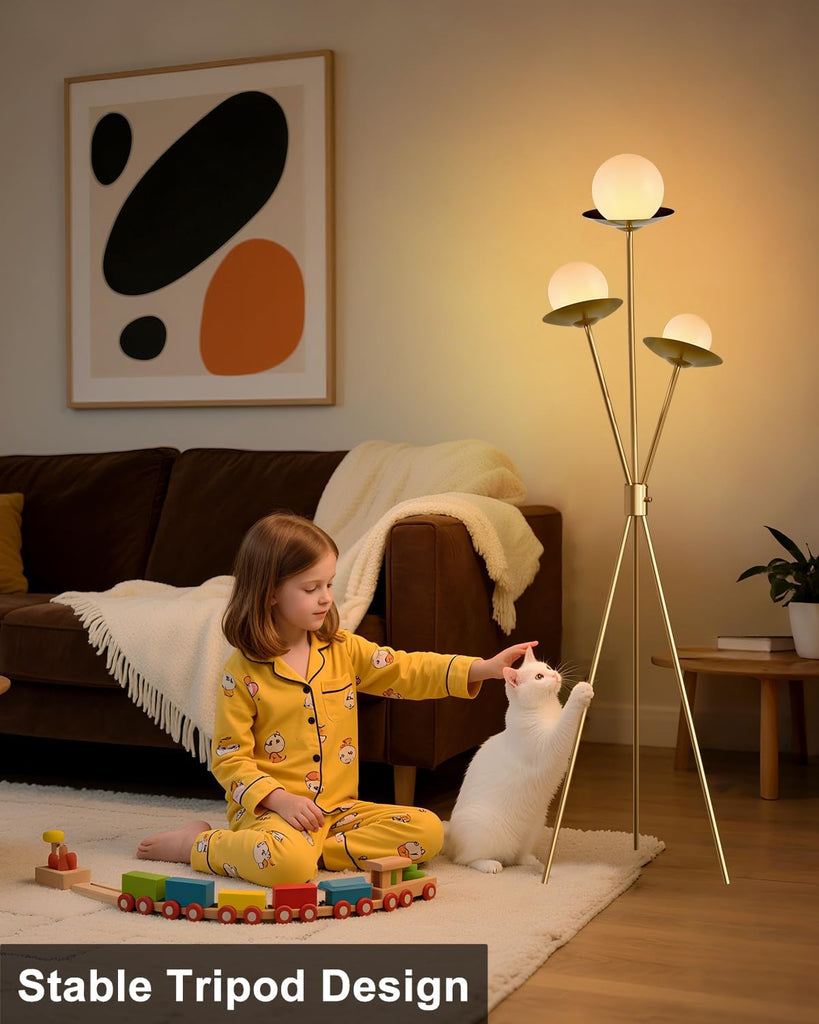 Tripod Floor Lamp Dimmable Globe Floor Lamps with 3 LED Bulbs Included