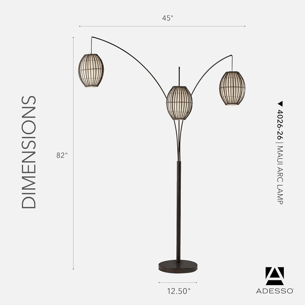 Maui Arc Floor Lamp with 3 Movable Shades & Adjustable Height- Perfect Lighting and Corner Decor, Antique Bronze