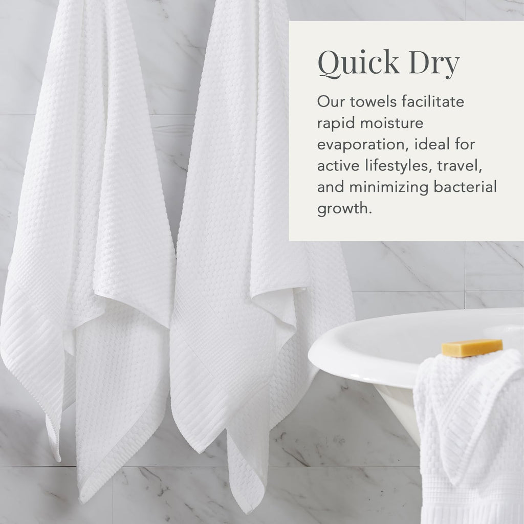 100% Cotton 6-Piece Bath Towel Set | White | Oeko-TEX | Quick-Dry | 30" x 52" Bath Towels | 16" x 28" Hand Towels |