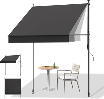 Manual Retractable Awning, 79" W x 118" H Retractable Side Bar 47-59", Outdoor Patio Awnings Height Adjustable