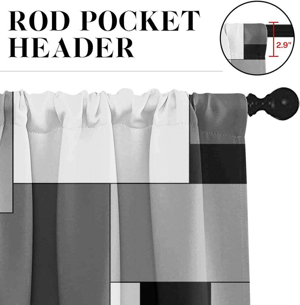Black White Gray Kitchen Window Curtains Valance and Tier Set, Dark Grey Modern Geometric Rod Pocket Short