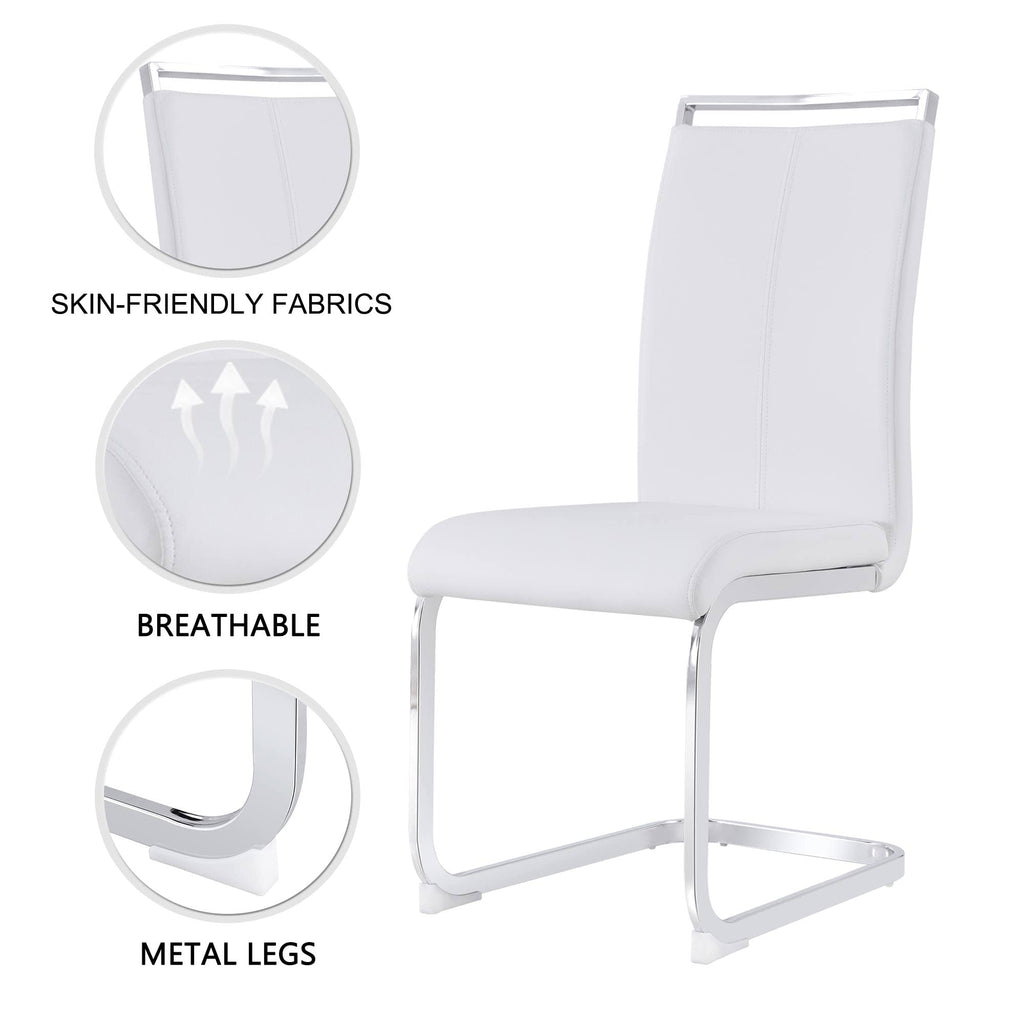 Dining Table Set for 6, White Rectangular MDF Kitchen Table and Leather Dining Chairs Set of 6, 7 Piece Dining Table
