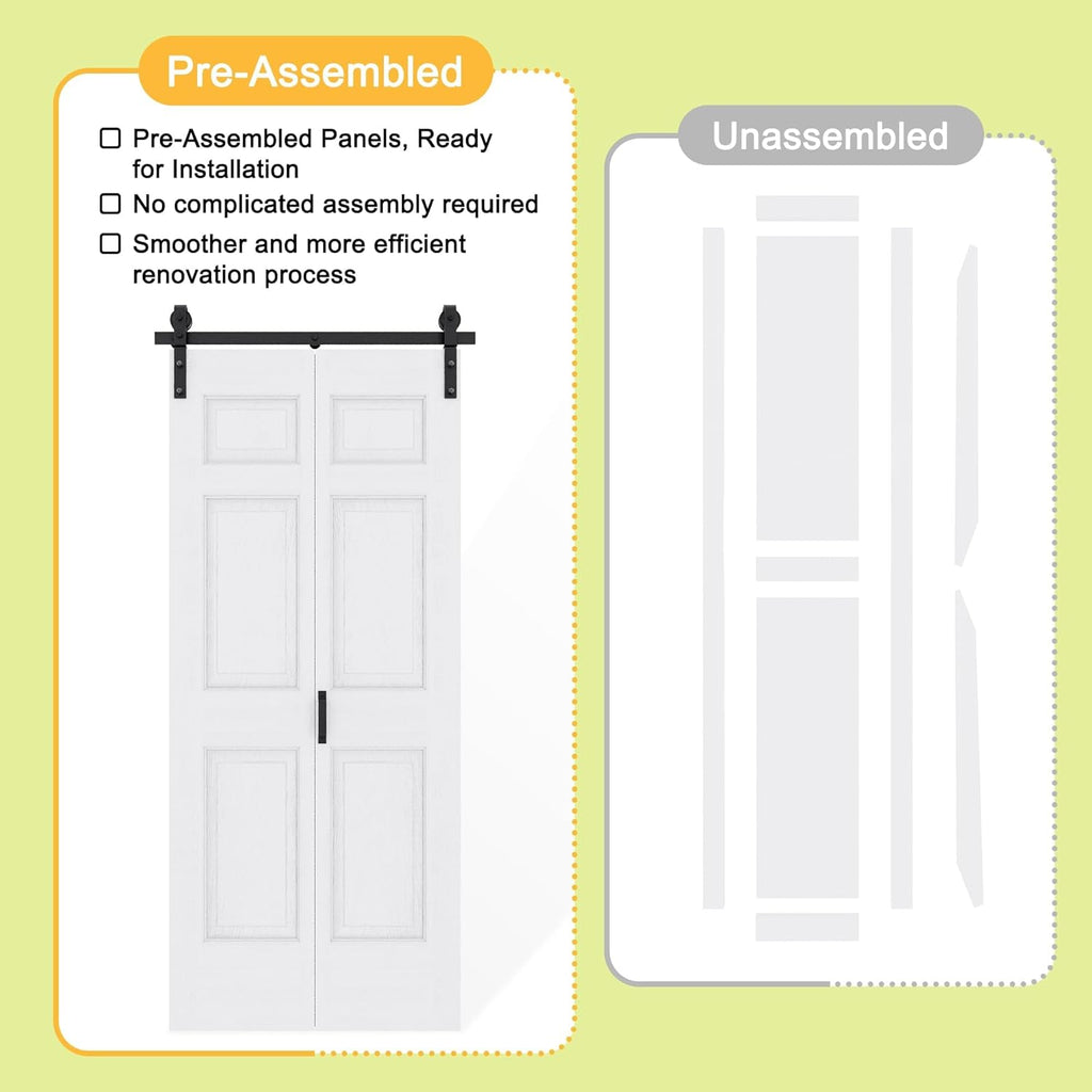 60" x 84" Pre-Assembled 5 Raised Panels Bifold Barn Door, Paintable White Primed Pre-Finished Bi Fol