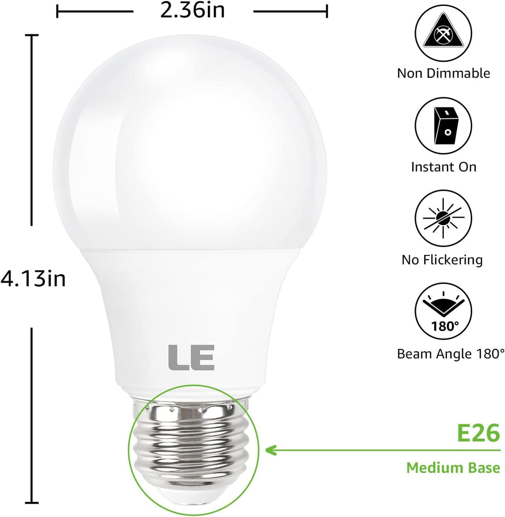 LED Light Bulbs 60 Watt Equivalent, 9W 800 Lumens Non-Dimmable, Daylight White 5000K, A19 E26 Standard Medium Base (5 Count)