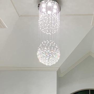 Contemporary 2 Balls Raindrop Crystal Chandelier Flush Mount Cylinder Chandelier Light Fixture Ceiling Lamp for Dining Room Living Room Kitchen Foyer Hallyway