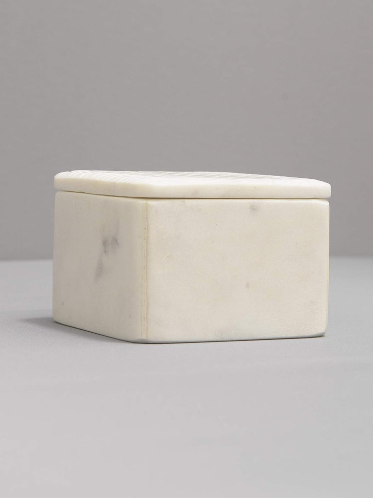 White Marble Storage Box with Lid - Crocodile Pattern - Small - 4" L x 4" W x 2.5" H