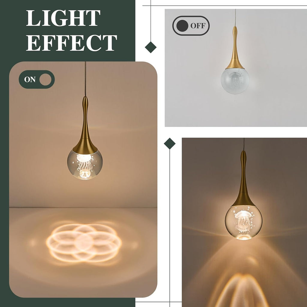 LED Pendant Light Kitchen Island Jellyfish Crystal Pendant Lights Dimmable Gold Modern Hanging Light for Bedroom