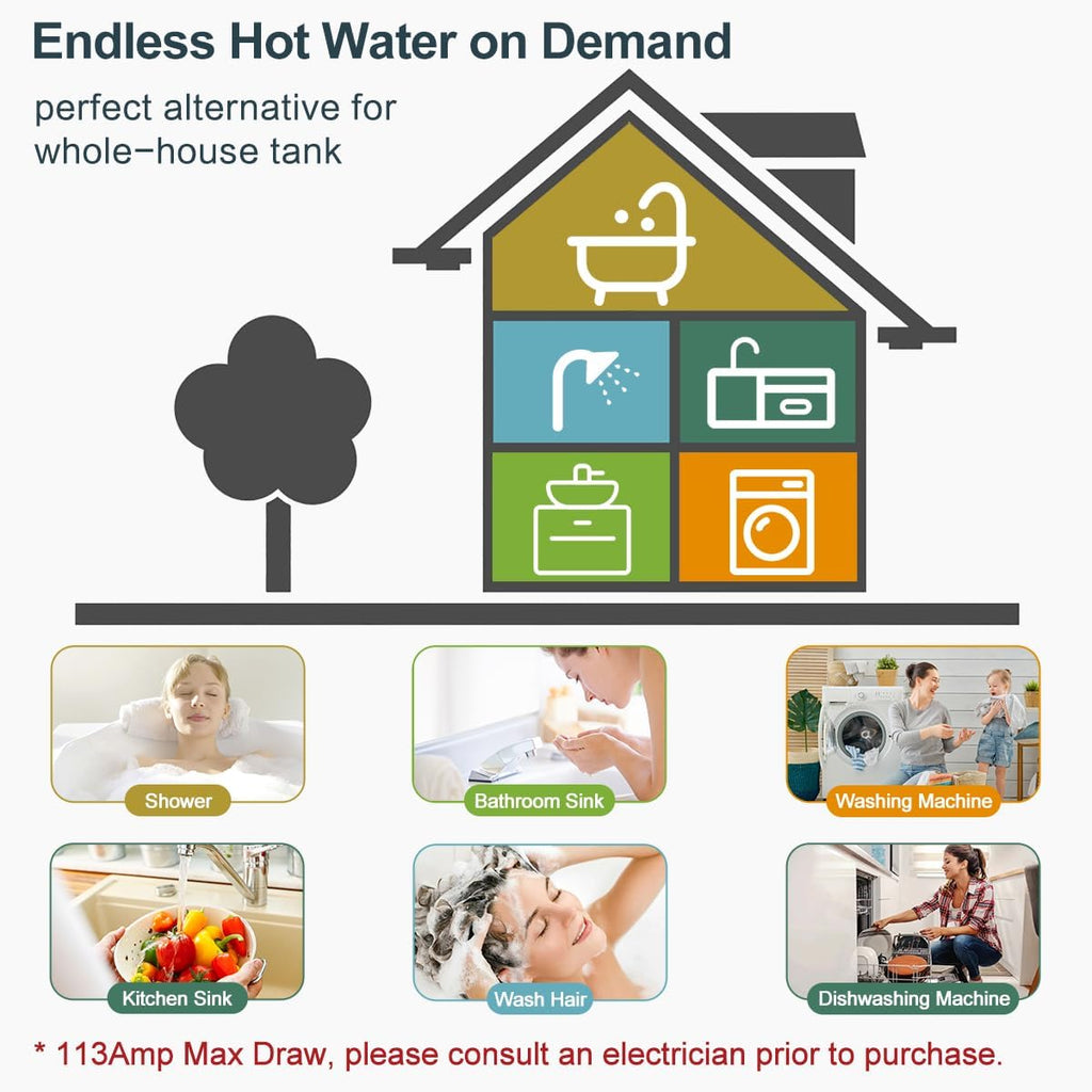 Tankless Water Heater, ECOTOUCH 27kW 240V Water Heater Electric Hot Water Heaters
