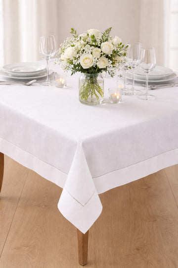 Classic Solid Color Hemstitch Border Table Linen for Dining Table, Banquet, Wedding, Family Dinner, White, 40 x40