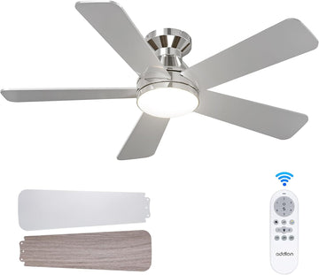 Ceiling Fans with Lights, 42 Inch Low Profile Ceiling Fan with Light And Remote Control, Flush Mount, Reversible, 3CCT, Dimmable, Quiet, Nickel Small Ceiling Fan for Bedroom Indoor/Outdoor Use