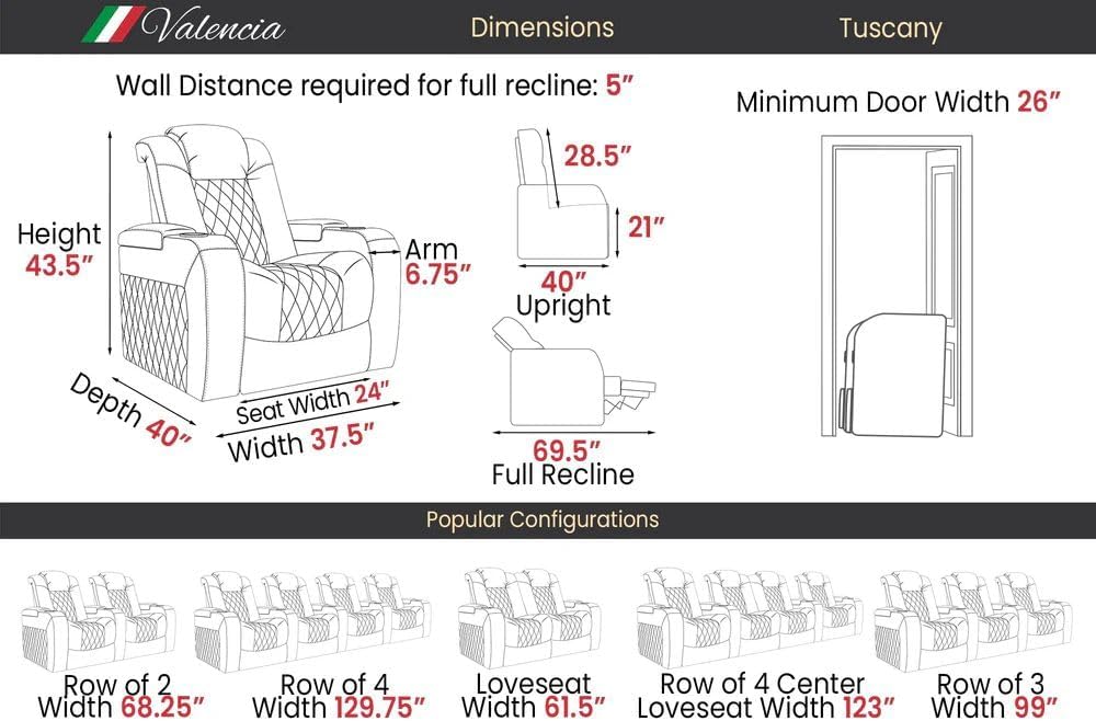 Tuscany Executive Premier Home Theater Seating with Heat & Massage