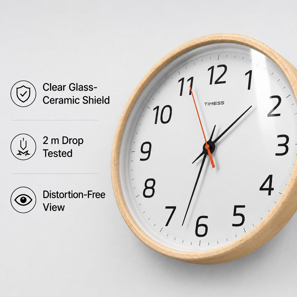 12 Inch Solid Wood Wall Clock Non-Ticking - Minimalist Beechwood Clocks Battery Operated with Accurate Quartz Sweep