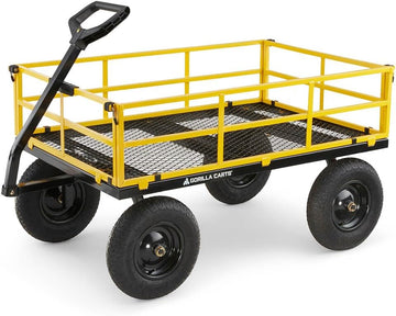 Steel Garden Cart, 4-Wheel Yard Cart, 1400 lb Capacity | Removable Sides, Convertible hand or tractor tow handle