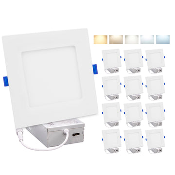 4" Ultra Thin Square LED Downlight, 750 Lumens, 5 CCT, 12-Pack
