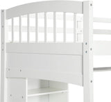 Twin Loft Bed with Desk, Solid Wood Twin Loft Bed Frame with Shelves, White