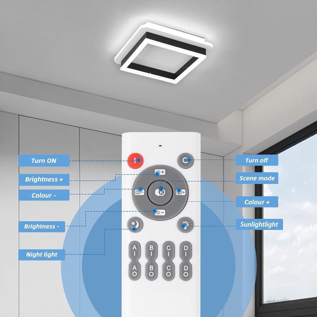 LED Ceiling Light Fixture, 25W Modern Flush Mount Square LED Light with Remote