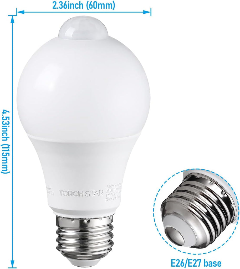 A19 Motion Sensor LED Light Bulb, 900LM, E26 6000K
