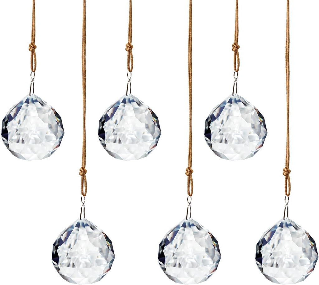 40mm Crystal Ball Sun Catcher Prisms for Tree (6pcs) - Chandelier Crystals Replacement, Rainbow Maker