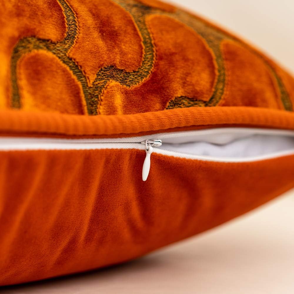 Orange Square Throw Pillow Cover Wavy Velvet Cushion Cover Modern Zippered Pillowcase, 20 x 20 Inch