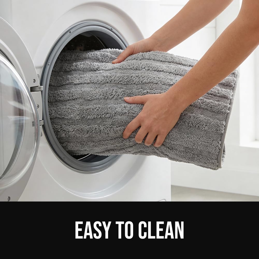 Memory Foam Bathroom Rugs, Soft Absorbent Textured Rubber Backing Striped Bath Mat, Set of 2 Machine Washable Quick