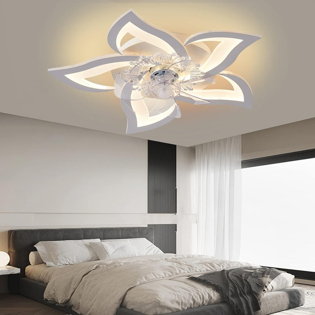 Low Profile Ceiling Fan with Lights,110v Modern Dimmable Flower Shape, Remote Control/app Control