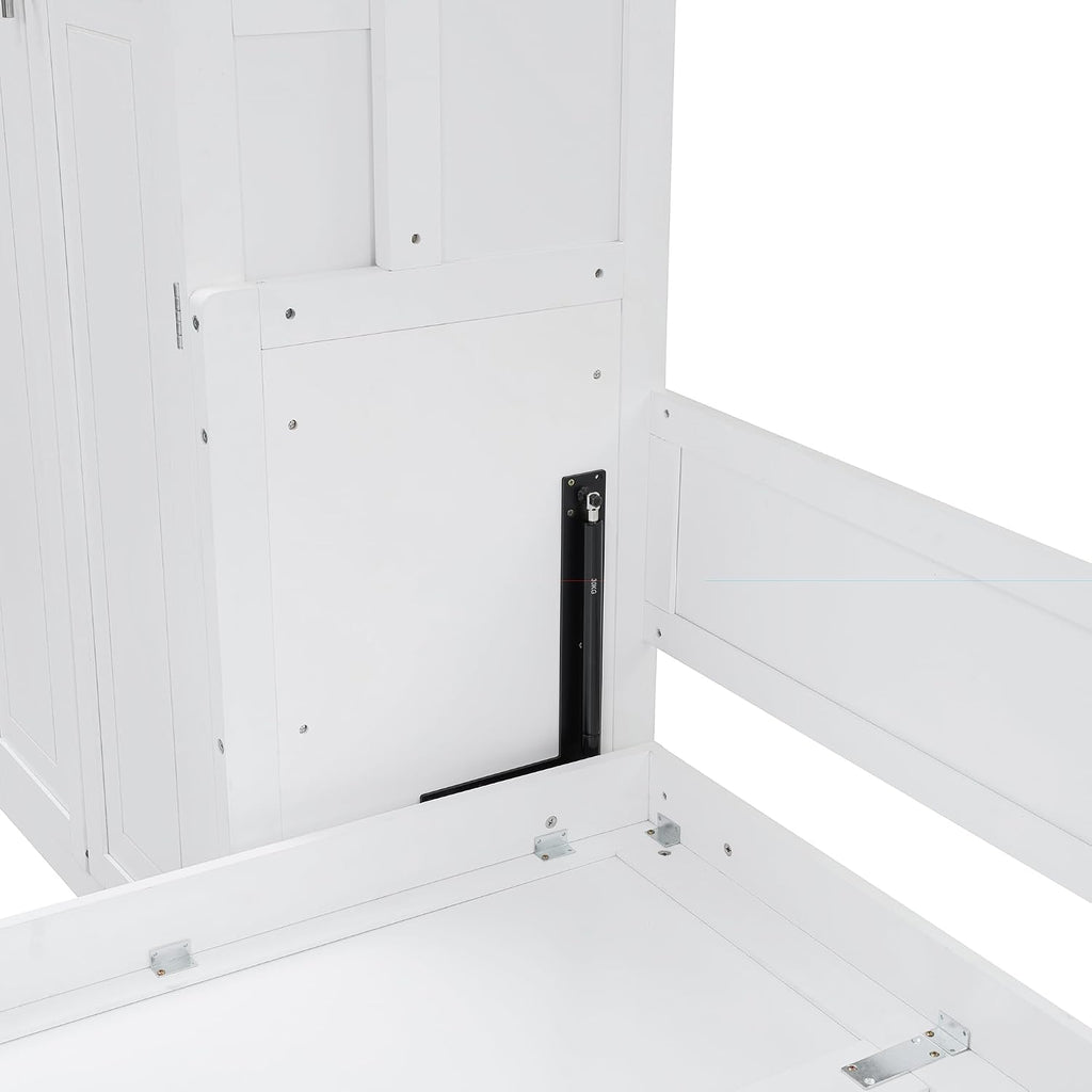 Queen Murphy Bed with Tall 90.6" Closet Wardrobe & Shelves & Drawers, All-in-One Multi-Storage Side Flip Wood MDF