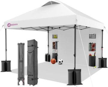 10x10 Pop Up Canopy with Sidewall, One-Person Setup - UV & Water Resistant Canopy Tent w/Wheeled Carry Bag Events