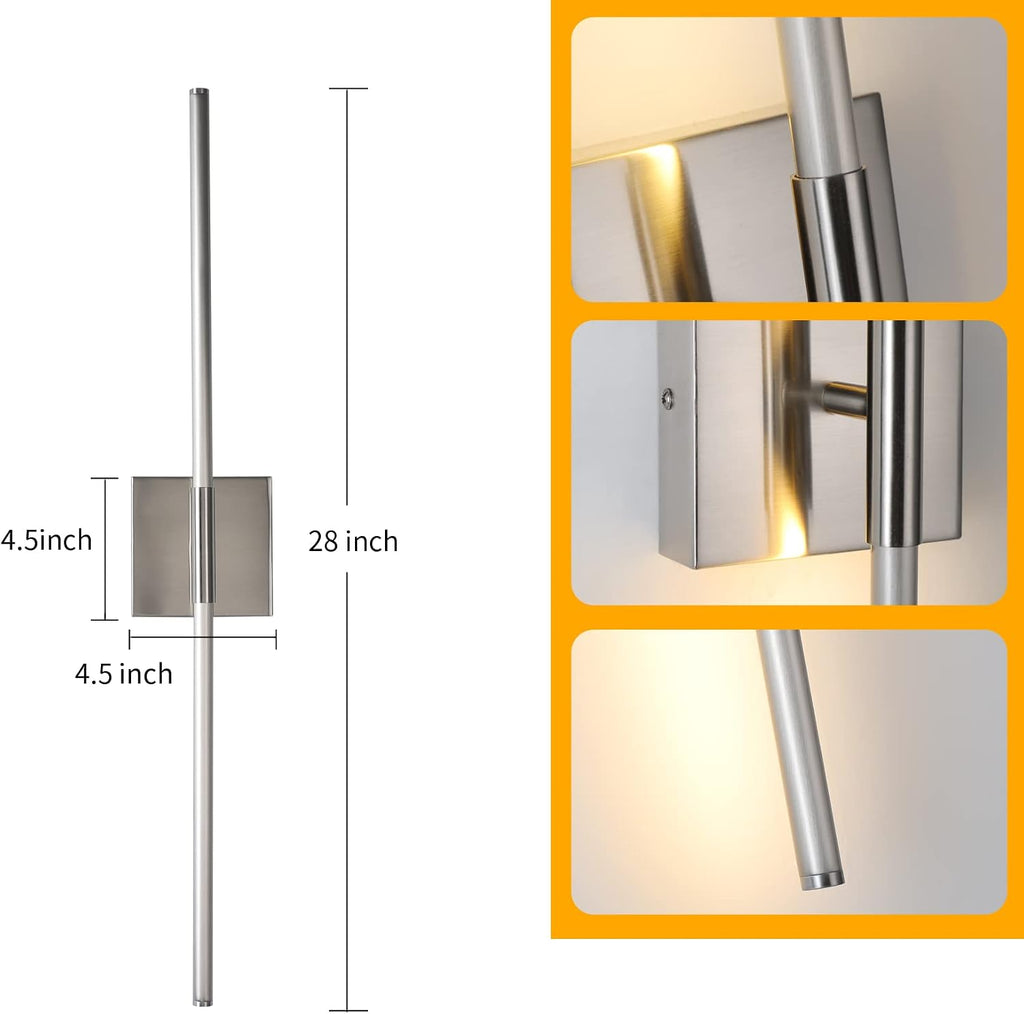 Modern Minimalist LED Bathroom Sconce, Brushed Nickel, 27.8" x 4.3" x 3.4"