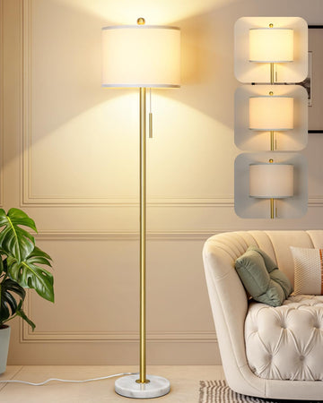 Gold Floor Lamp, Anti-Tip Base, 3 Way Bulb