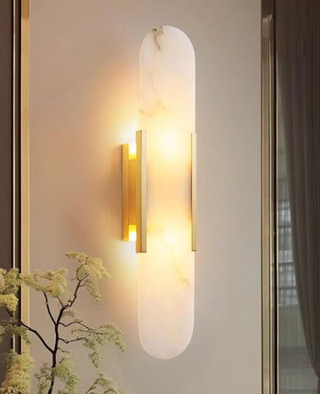 19.7" Alabaster Wall Sconce Natural Marble Sconce Indoor Mid Century Modern Wall Light Oval Stone Lampshade Vanity