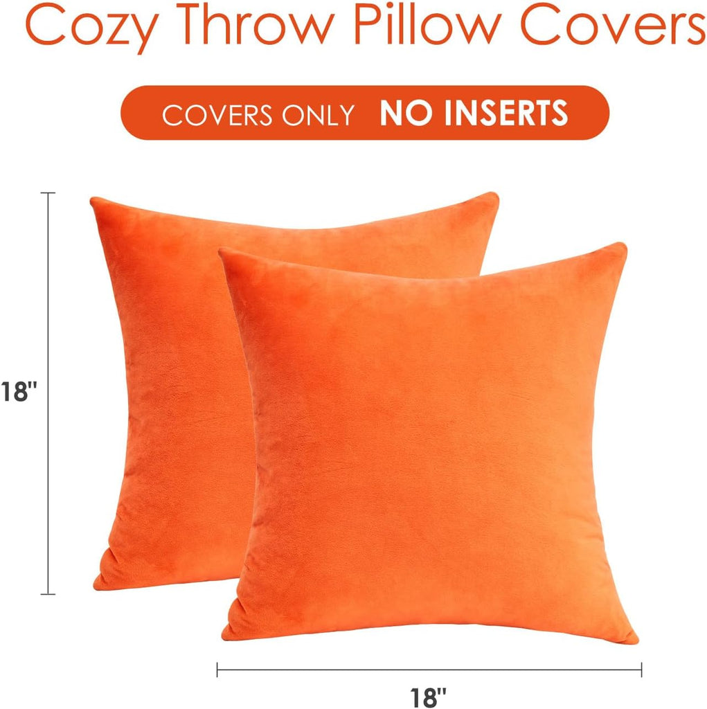 Fall Orange Throw Pillow Covers Decorative Velvet Set of 2 18x18 Inch Pillow Covers, Soft Burnt Orange Pillowcases
