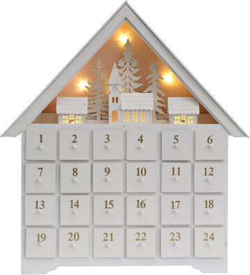 Christmas Wooden Advent Calendar House with 24 Drawers, Countdown to Christmas for Kids, LED Home Decoration, L16.25
