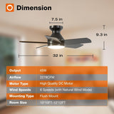Ceiling Fans with Lights, 32 inch Low Profile Ceiling Fan with Light and Remote Control, Flush Mount, Reversible, 3CCT, Dimmable, Quiet, Black Small Ceiling Fan for Bedroom Indoor/Outdoor Use A103-B0CLNL413S