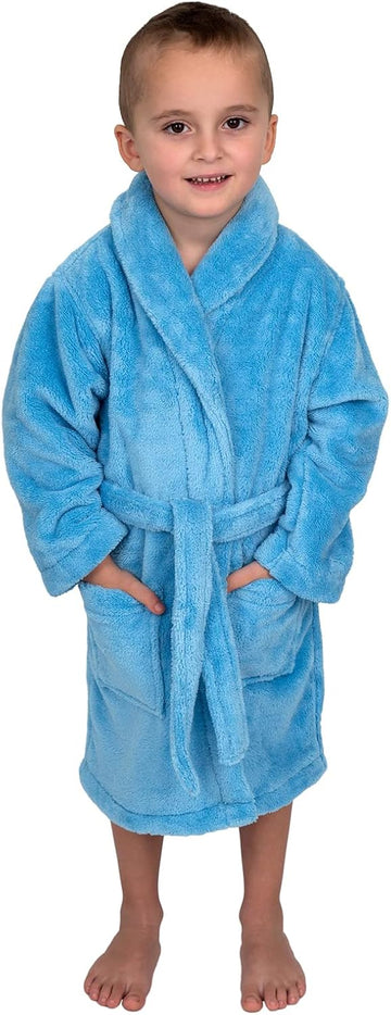 Boys Robe, Kids Plush Shawl Fleece Bathrobe