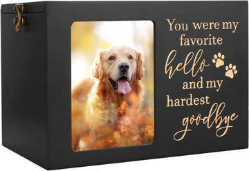 Pet Memorial Urns for Dog or Cat Ashes, XLarge Wooden Funeral Cremation Urns with Photo Frame, Keepsake Memory Box