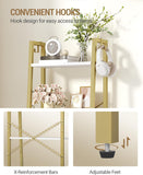 Ladder Shelf, Bookshelf Bookcase, Freestanding Corner Storage Shelve with 2 Hooks, Industrial