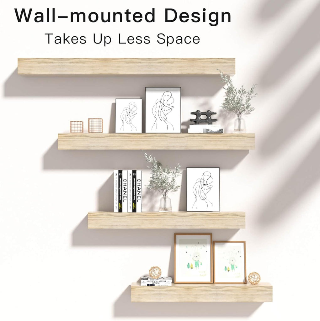 Shelf, 80" Handcrafted Solid Wood Floating Shelf for Over Fireplace - Rustic Farmhouse Wall-Mounted Mantel with