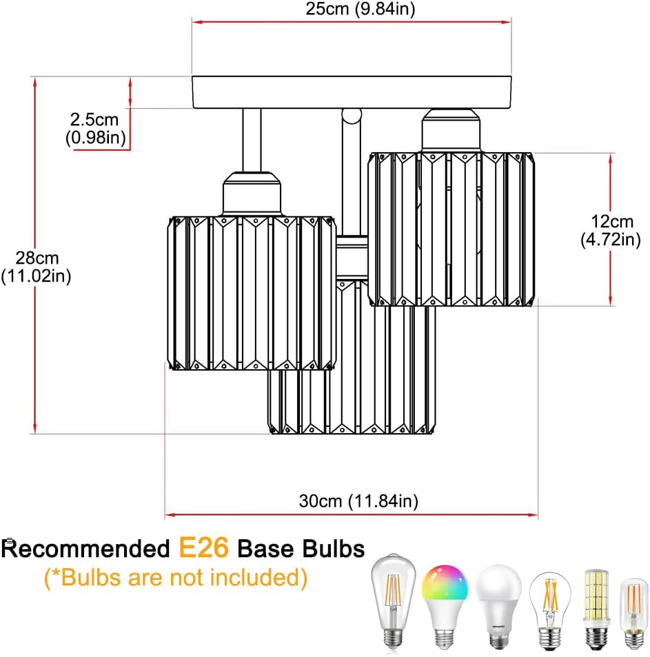 Crystal Ceiling Light Fixture, Chrome Semi Flush Mount Ceiling Light Fixture, 3-Light Hallway Lighting with Clear