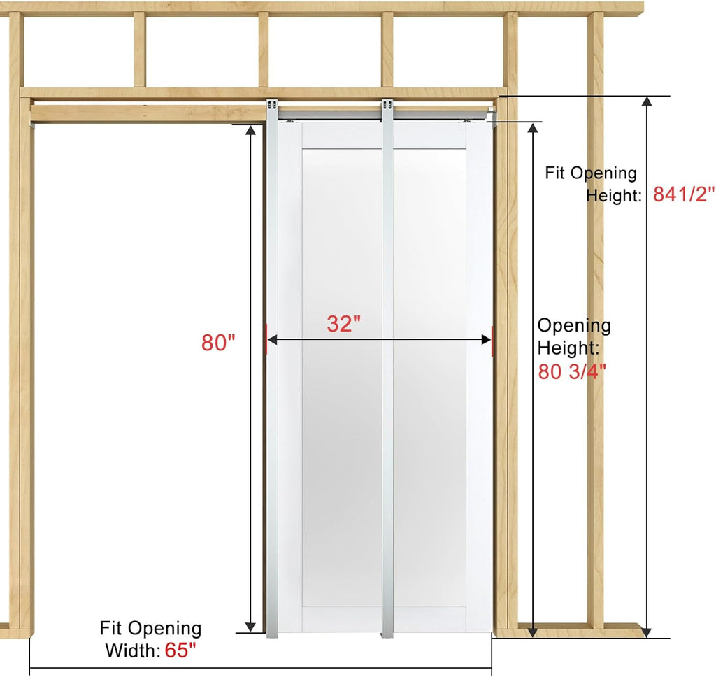 32" x 80" Sliding Pocket Door, Includes Wooden Frame Mirror Door Panel and Soft Close Pocket Frame K