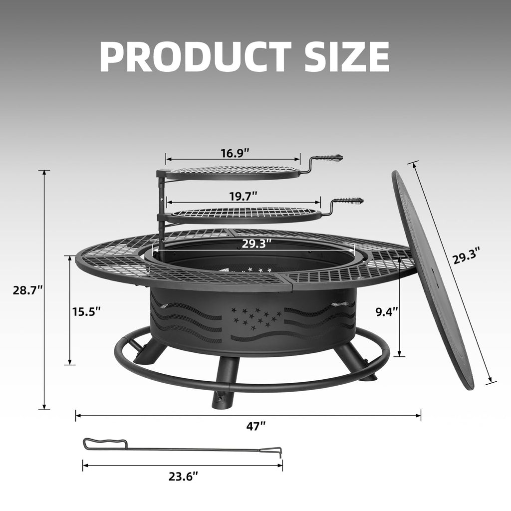 47 Inch Fire Pit with 2 Cooking Grates and Table Lid