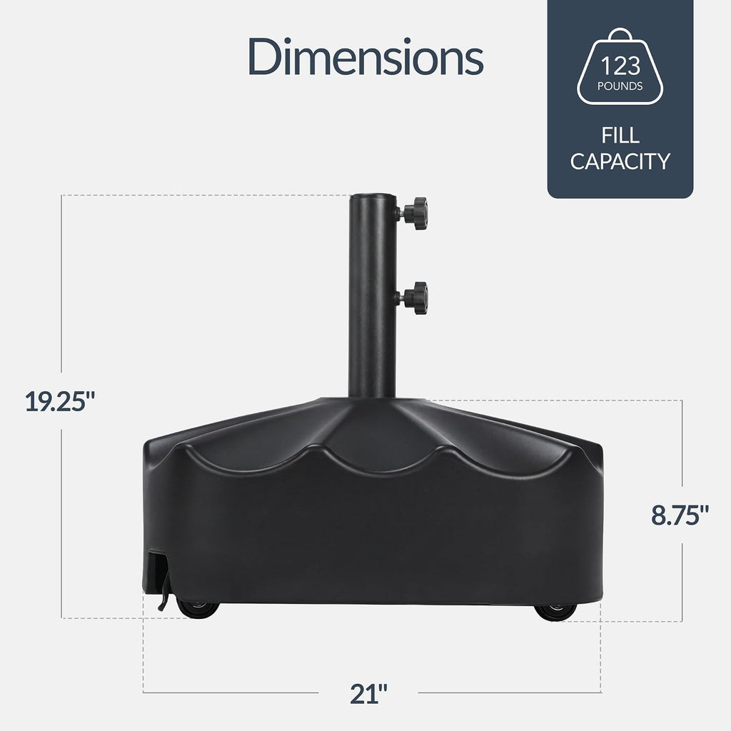 123lb Capacity Fillable Mobile Umbrella Base, Heavy Duty Market Stand Easy to move w/ 4 wheels - Wavy Design - Black