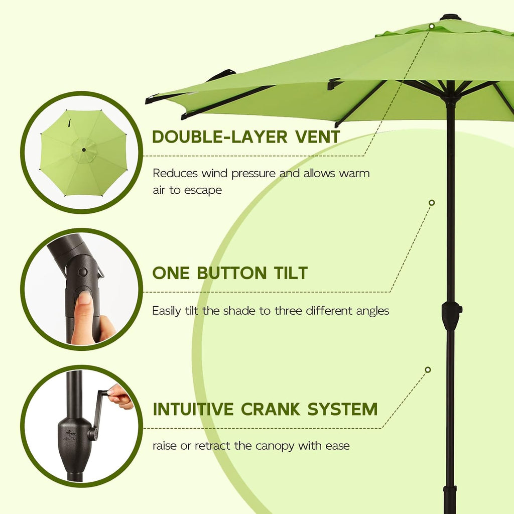 9FT Lyon Outdoor Patio Umbrella Outdoor Table Umbrella with Crank Market Umbrella 8 Sturdy Ribs UV Protection - Lime