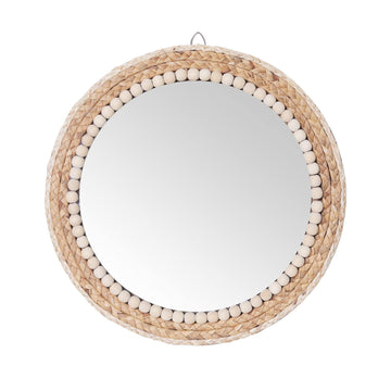 15 Inch Boho Round Hanging Wall Mirror Decorative Rattan Circle Mirrors for Farmhouse, Living Room, Bedroom