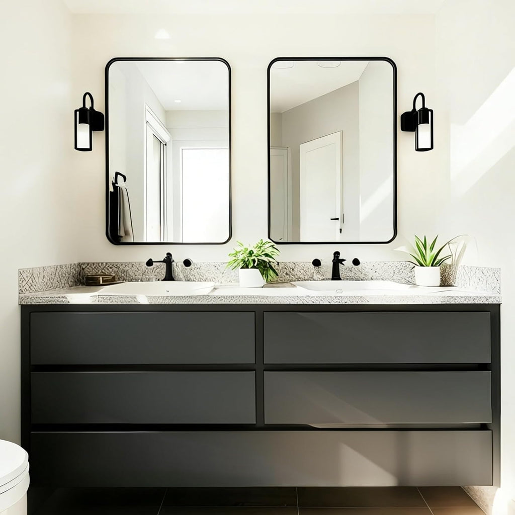 2-Pack Black Bathroom Mirrors for Over Sink 24 x 36 Inch, Metal Frame Rectangle Wall Mirror, Modern Farmhouse Vanity