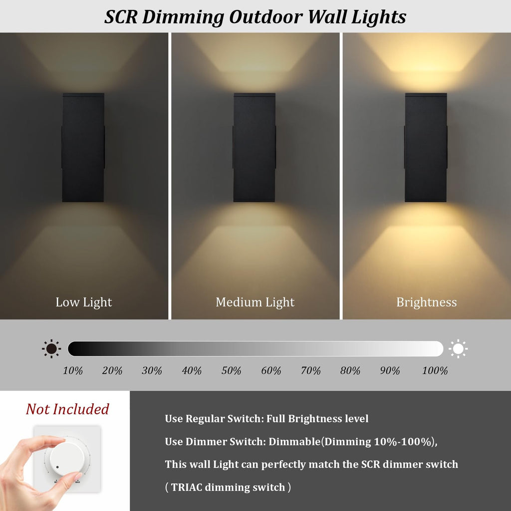4-Pack Dimmable Wall Lights for Outdoor & Indoor Use - Integrated LED Square Up Down 12W 2700K Modern Aluminum