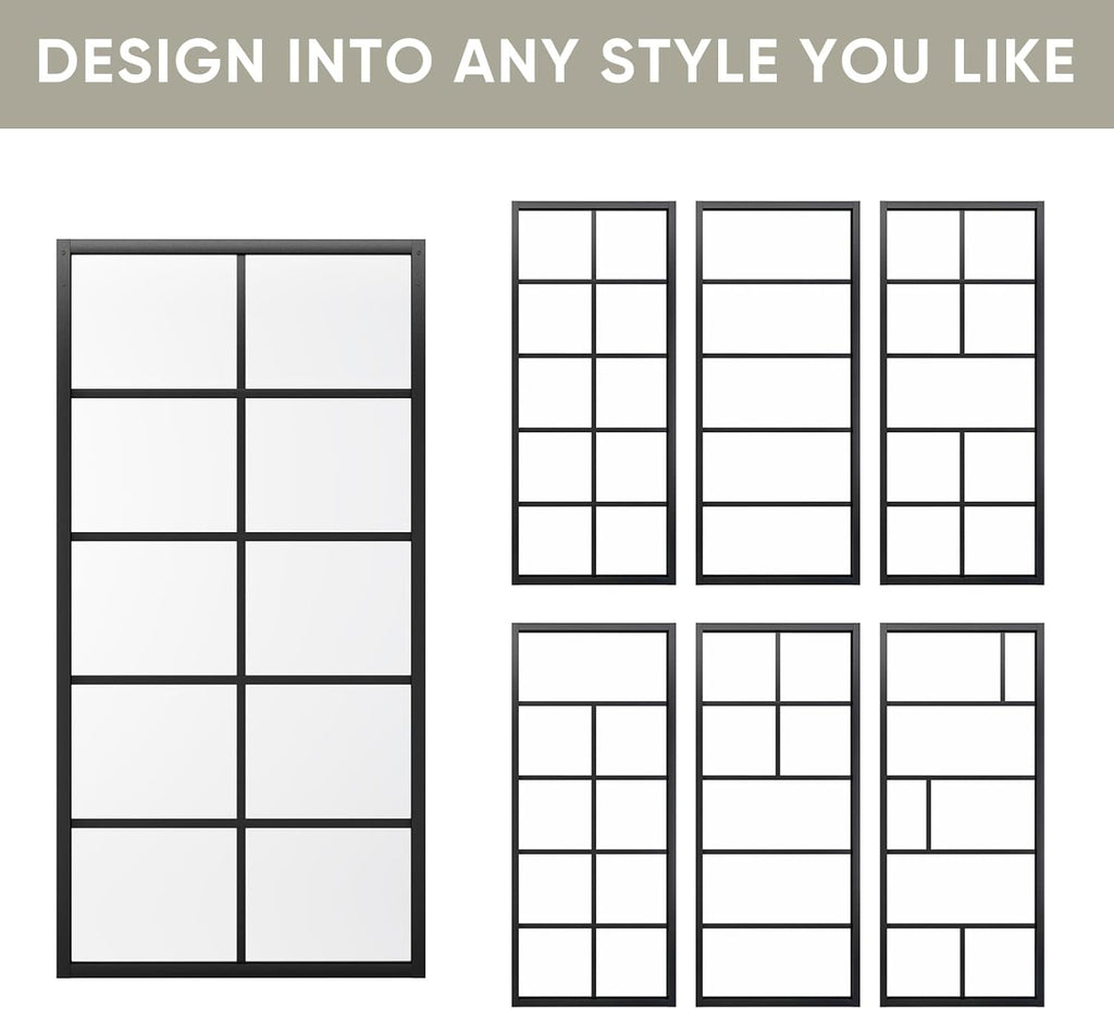 DIY Glass Sliding Kitchen Barn Door - 42in x 84in Modern French Style, Aluminum Frame, 5-Lite Temper
